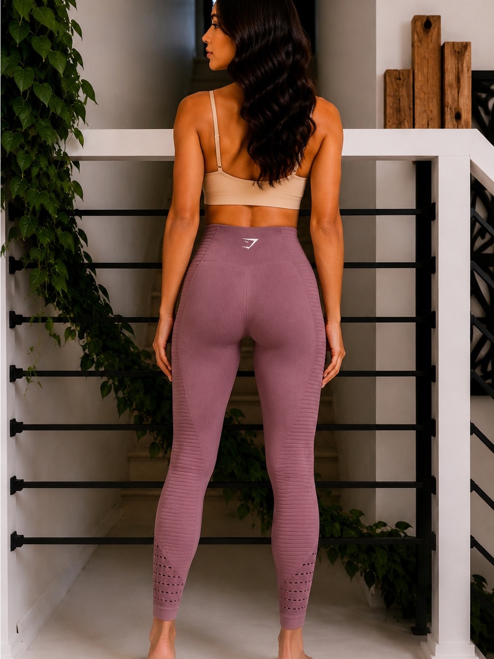 Gymshark Seamless High Waisted Ribbed Perforated Leggings Mauve Size Small